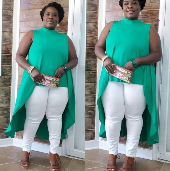 Black Mock Neck High Low Blouse Top with Keyhole Back - Picture 6 of 6